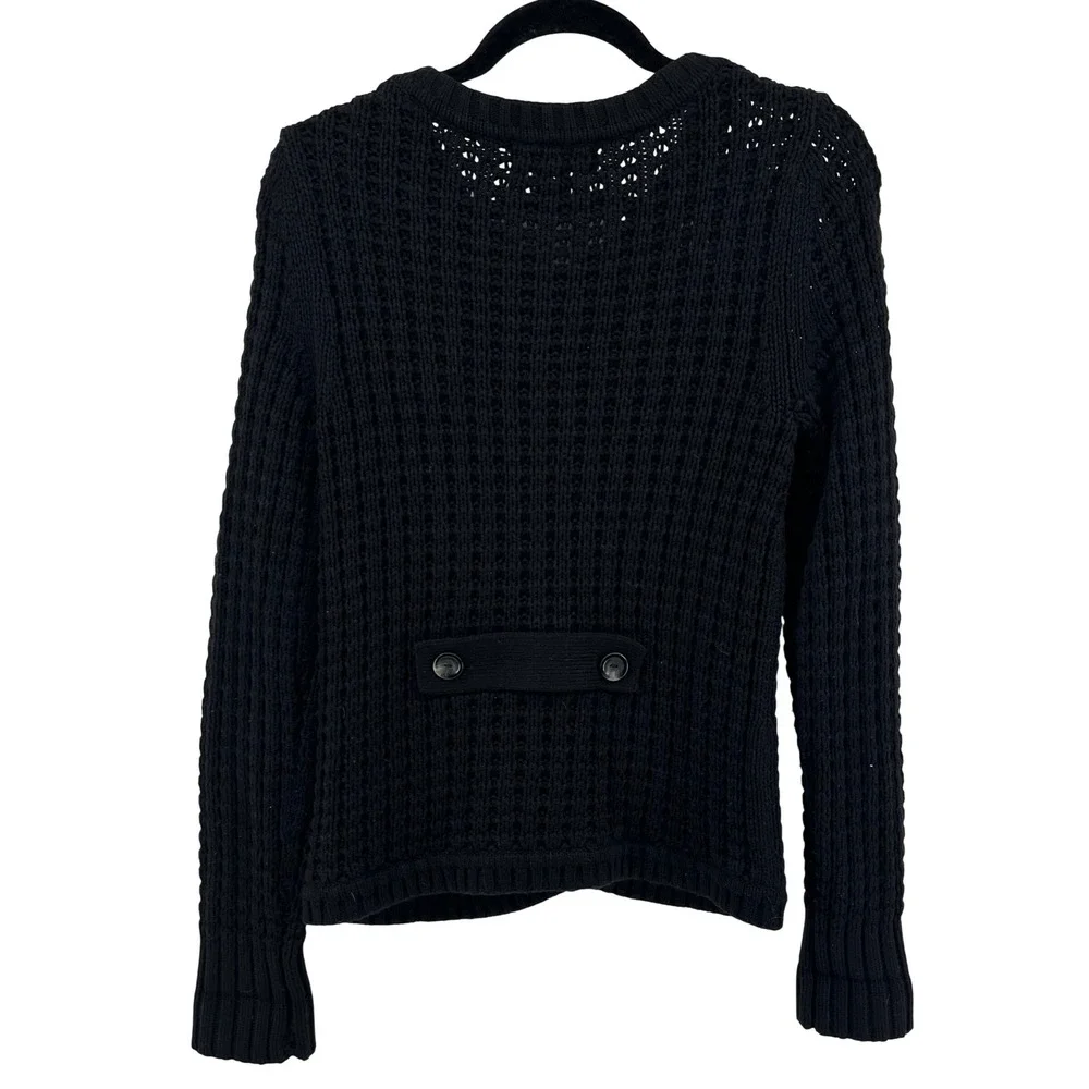 Eddie Bauer Black Cotton Angora Blend Chunky Pointelle‎ Knit Cardigan Sweater M